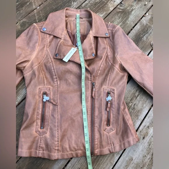 Max Studio Vegan Leather Moto Boho Vibes Tan Jacket NWTs Size M